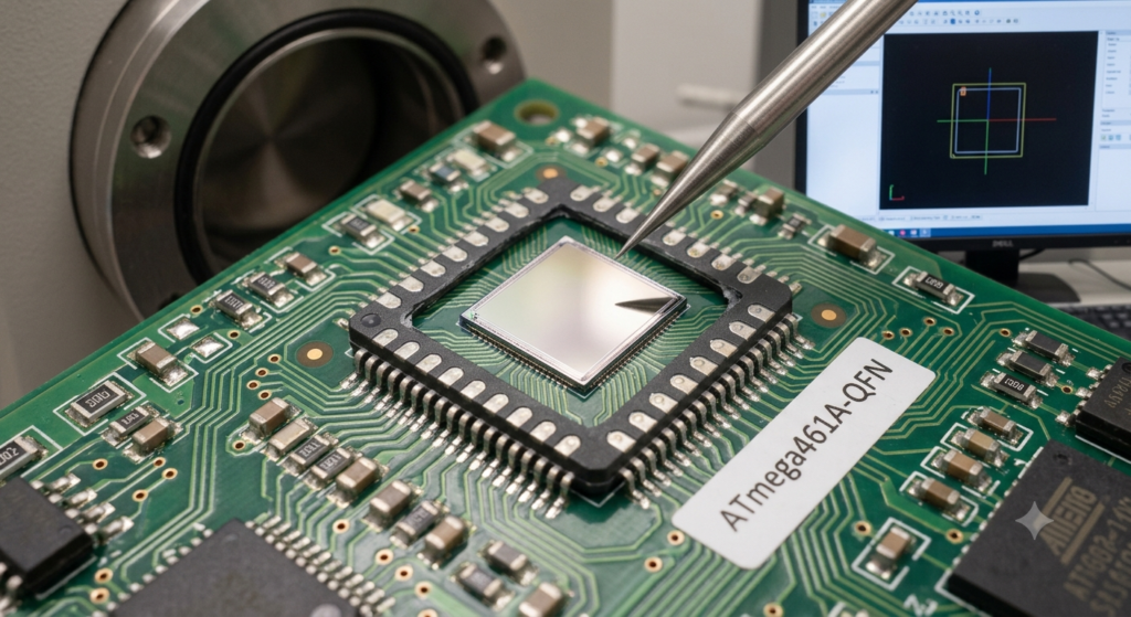 Za účelem systematické analýzy, překonání a dekódování těchto vestavěných ochranných mechanismů MCU ATMEL ATmega164A využívá naše mikroelektronická laboratoř nedestruktivní a vysoce kontrolovaný fyzikální proces. Technici nejprve odstraní vnější ochranný plastový obal mikrokontroléru ATMEL ATmega164A pomocí přesného chemického leptání a odkryjí tak křemíkový čip pod ním. Jakmile jsou vnitřní obvody plně viditelné pod vysoce výkonnou mikroskopií, nasazujeme specializované vybavení pro injektáž poruch a mikrosondování zaměřené na ochranné pojistky kódu a zamykací bity mikroprocesoru ATMEL ATmega164A. Dočasnou úpravou interních napěťových úrovní nebo změnou konfiguračních cest přímo na křemíkovém substrátu může náš tým bezpečně obejít omezení čtení mikrokontroléru ATMEL ATmega164A bez poškození hardwaru. To umožňuje získat chráněný firmware, surová data a strukturální konfigurace ATMEL ATmega164A MCU přímo z interních sektorů paměti Flash a EEPROM a sestavit z nich bezchybný a nepoškozený hexadecimální soubor přesně odpovídající původním instrukcím aplikace.