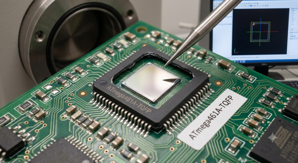 Siekdama sistemingai analizuoti, įveikti ir iššifruoti šiuos integruotus ATMEL ATmega164A MCU apsaugos mechanizmus, mūsų mikroelektronikos laboratorija taiko neardomą ir griežtai kontroliuojamą fizinį procesą. Specialistai pirmiausia tiksliai cheminio ėsdinimo būdu pašalina išorinį apsauginį plastikinį ATMEL ATmega164A mikrovaldiklio korpusą, kad atidengtų po juo esantį silicio kristalą. Kai vidinės grandinės tampa visiškai matomos naudojant didelio didinimo mikroskopiją, naudojame specializuotą gedimų injekcijos ir mikrozondavimo įrangą, skirtą veikti ATMEL ATmega164A mikroprocesoriaus apsauginius kodo saugiklius ir užrakto bitus. Laikinai reguliuodami vidinius įtampos lygius arba modifikuodami konfigūracijos kelius tiesiogiai silicio pagrinde, mūsų komanda gali saugiai apeiti ATMEL ATmega164A mikrovaldiklio nuskaitymo apribojimus nepažeisdama pagrindinės aparatinės įrangos. Tai leidžia tiesiogiai iš vidinių Flash ir EEPROM atminties sričių gauti saugomą ATMEL ATmega164A MCU programinę įrangą, neapdorotus duomenis ir struktūrines konfigūracijas bei sudaryti nepriekaištingą ir nepažeistą šešioliktainį failą, tiksliai atkartojantį originalias programos instrukcijas.