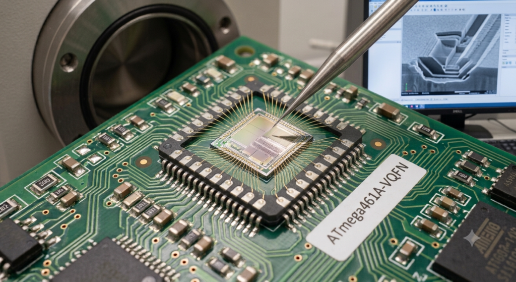 Bu gömülü ATMEL ATmega164A MCU koruma mekanizmalarını sistematik olarak analiz etmek, aşmak ve çözümlemek amacıyla mikroelektronik laboratuvarımız tahribatsız ve yüksek düzeyde kontrollü fiziksel süreçlerden yararlanır. Teknik personelimiz ilk olarak ATMEL ATmega164A mikrodenetleyicisinin dış koruyucu plastik muhafazasını hassas kimyasal aşındırma yöntemiyle açarak altındaki ham silikon kalıbı ortaya çıkarır. Dahili devre yapısı yüksek büyütmeli mikroskop altında tamamen görünür hale geldikten sonra, koruyucu ATMEL ATmega164A mikroişlemcisinin kod sigortalarını ve kilit bitlerini hedeflemek için özel hata enjeksiyonu ve mikro-problama ekipmanları kullanılır. Dahili voltaj seviyelerini geçici olarak değiştirerek veya yapılandırma yollarını doğrudan silikon yüzeyi üzerinde düzenleyerek ekibimiz, alttaki donanıma zarar vermeden ATMEL ATmega164A mikrodenetleyicisinin okuma kısıtlamalarını güvenli biçimde aşabilir. Bu süreç sayesinde korunan ATMEL ATmega164A MCU firmware’i, ham veriler ve yapısal yapılandırmalar dahili flash ve EEPROM bellek alanlarından doğrudan elde edilerek, çıkarılan bilgiler orijinal uygulama komutlarını eksiksiz şekilde yansıtan kusursuz ve bozulmamış bir hexadecimal dosya halinde düzenlenir.