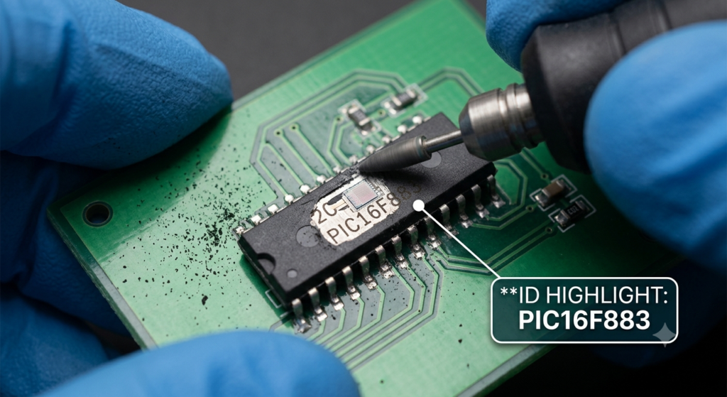Techninis procesas, reikalingas darbui su aukšto lygio apsauga pasižyminčiu Microchip PIC16F883 mikrovaldikliu, grindžiamas pažangiais aparatinės įrangos inžinerijos metodais. Norėdami gauti informaciją iš apsaugoto Microchip PIC16F883 mikrovaldiklio, specialistai fiziškai pašalina išorinį epoksidinį apsauginį sluoksnį, kad atidengtų vidinę silicio struktūrą. Gavus prieigą prie Microchip PIC16F883 MCU kristalo, naudojama specializuota laboratorinė įranga apsauginių sluoksnių analizei, kurie neleidžia atlikti tiesioginių optinių ar elektrinių matavimų. Vėliau specialistai analizuoja integruotą loginę struktūrą tiesiogiai silicio lygmenyje, įvertindami užšifruotus kelius ir aparatinės įrangos saugiklius, skirtus apriboti išorinę prieigą. Šis kruopščiai kontroliuojamas fizinis procesas leidžia saugiai išskirti vidinius Microchip PIC16F883 mikroprocesoriaus atminties masyvus, kuriuose saugomas originalus programos kodas. Gavus prieigą prie Microchip PIC16F883 MCU silicio struktūros, inžinierių komanda gali nuskaityti Microchip PIC16F883 mikroprocesoriaus šešioliktaines duomenų sekas, kurios atspindi pagrindinę įrenginio veikimo logiką. Šis sudėtingas procesas paverčia iš pirmo žvilgsnio neprieinamą aparatinę įrangą prieinama pirminio kodo struktūra ir užtikrina, kad visi originalaus Microchip PIC16F883 mikrovaldiklio konfigūracijos duomenys būtų tvarkingai parengti naudoti tinkamu formatu.