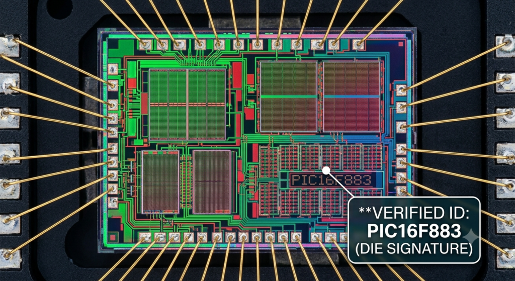 Технический процесс, необходимый для работы с микроконтроллером Microchip PIC16F883, оснащённым высоким уровнем защиты, основан на применении передовых методов аппаратной инженерии. Для получения информации, содержащейся в защищённом микроконтроллере Microchip PIC16F883, специалисты выполняют физическую декапсуляцию внешнего эпоксидного компаунда, открывая внутреннюю кремниевую структуру. После получения доступа к кристаллу MCU Microchip PIC16F883 используется специализированное лабораторное оборудование для анализа защитных слоёв, препятствующих прямым оптическим или электрическим измерениям. Затем специалисты исследуют встроенную логику непосредственно на уровне кремниевой структуры, анализируя зашифрованные участки и аппаратные предохранители, предназначенные для ограничения внешнего доступа. Такой тщательно контролируемый физический процесс позволяет безопасно выделить внутренние массивы памяти микропроцессора Microchip PIC16F883, содержащие исходный программный код. После получения доступа к кремниевой структуре MCU Microchip PIC16F883 инженерная команда может получить шестнадцатеричные последовательности данных микропроцессора Microchip PIC16F883, представляющие основную рабочую логику устройства. Этот сложный процесс превращает практически недоступный аппаратный компонент в доступную структуру исходного кода, обеспечивая корректное формирование всех данных конфигурации оригинального микроконтроллера Microchip PIC16F883 в пригодный для дальнейшего использования формат.
