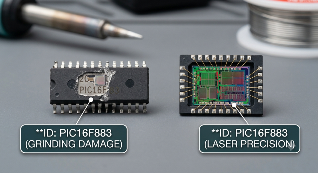 Yüksek düzeyde korumaya sahip bir Microchip PIC16F883 mikrodenetleyicinin işlenmesi için gereken teknik süreç, ileri donanım mühendisliği yöntemlerini içerir. Korunan bir Microchip PIC16F883 mikrodenetleyicisindeki temel bilgilerin elde edilmesi amacıyla teknisyenler, dahili silikon yapıyı ortaya çıkarmak için dış epoksi kapsül malzemesini dikkatle kaldırır. Microchip PIC16F883 MCU kalıbına erişim sağlandıktan sonra, doğrudan optik veya elektriksel ölçümü engelleyen koruyucu katmanların analizini desteklemek amacıyla özel laboratuvar ekipmanları kullanılır. Daha sonra analistler, harici erişimi sınırlandırmak üzere tasarlanmış şifrelenmiş yolları veya donanımsal sigorta yapılarını değerlendirerek gömülü mantık yapısını silikon seviyesinde inceler. Bu dikkatli fiziksel işlem sayesinde, orijinal program kodunun bulunduğu Microchip PIC16F883 mikroişlemcisinin dahili bellek dizileri güvenli şekilde izole edilebilir. Microchip PIC16F883 MCU'nun silikon seviyesindeki yapısına erişim sağlandıktan sonra mühendislik ekibi, temel çalışma mantığını temsil eden Microchip PIC16F883 mikroişlemcisine ait hexadecimal veri dizilerini elde edebilir. Bu karmaşık süreç, erişilemez gibi görünen bir donanımı erişilebilir bir kaynak kodu yapısına dönüştürerek, orijinal Microchip PIC16F883 mikrodenetleyicisinin tüm yapılandırma bilgilerinin temiz ve kullanılabilir bir teslim formatında derlenmesini sağlar.