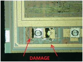 Electrically damaged pin on the die of microcontroller